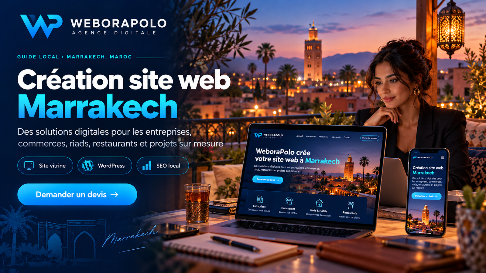 Création site web Marrakech par WeboraPolo : solutions digitales pour entreprises, commerces, riads, restaurants et projets sur mesure